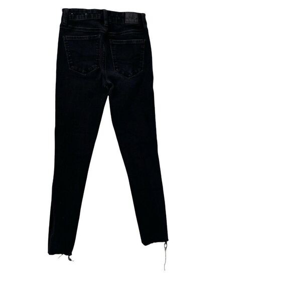 American Eagle Dream Fit Jeans Hi Rise Jegging Black Distressed Raw Hem Size 00 - Picture 2 of 8
